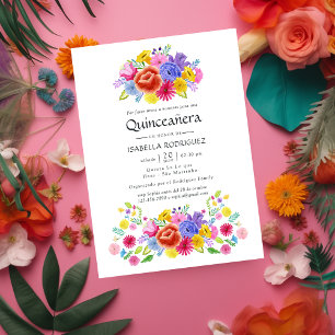 Convites Watercolor Floral espanhola Fiesta Quinceañera