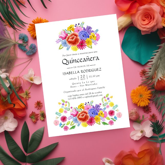 Convites Watercolor Floral espanhola Fiesta Quinceañera (Criador carregado)