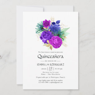 Convites Watercolor Floral espanhola Mardi Gras Quinceañera