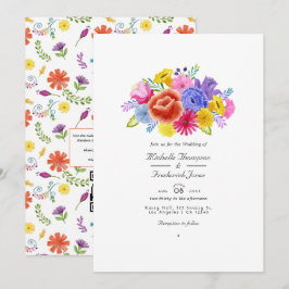 Convites Watercolor Floral Fiesta QR Code RSVP Casamento