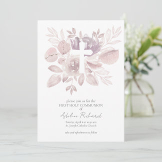 Convites Watercolor Floral First Communion 