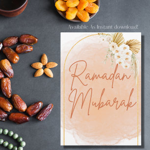 Convites Watercolor Floral Frame Script Ramadan Mubarak