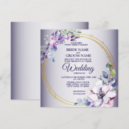 Convites Watercolor Floral Golden Geometric Purple Wedding