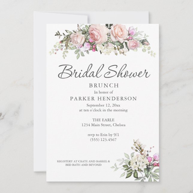 Convites Watercolor Floral Greenery Bridal Brunch (Frente)