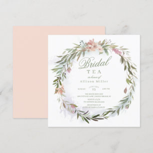 Convites Watercolor Floral Greenery Wreath Bridal Tea