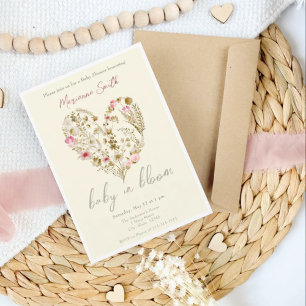 Convites Watercolor Floral Heart Baby In Bloom Chá de frald