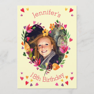 Convites Watercolor Floral Heart Wreath 18th Aniversário Fo