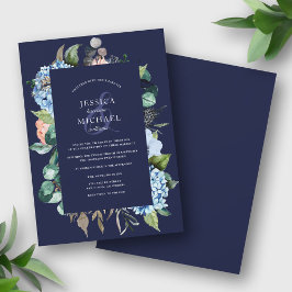 Convites Watercolor Floral Hydrangea Casamento Azul Profund