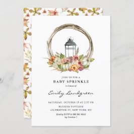 Convites Watercolor Floral Lanterna Wreath Baby Sprinkle