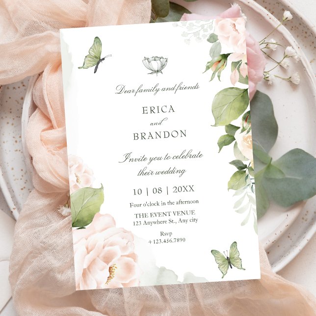 Convites Watercolor floral leaves wedding  (Criador carregado)