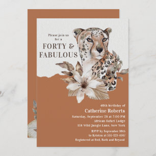 Convites Watercolor Floral Leopard Quarenta aniversário de