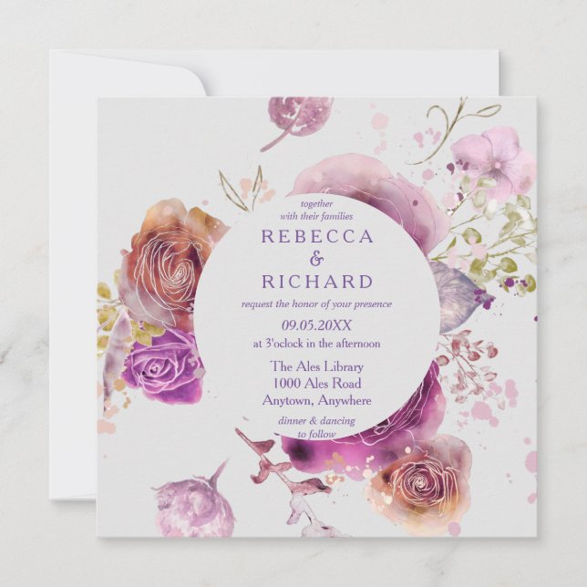 Convites Watercolor Floral Majestade Wedding (Frente)