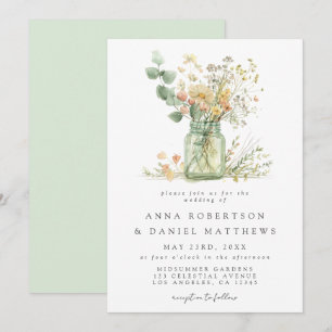 Convites Watercolor Floral Mason Jar Wedding