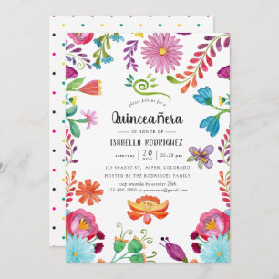 Convites Watercolor Floral Mexicano Fiesta Quinceañara