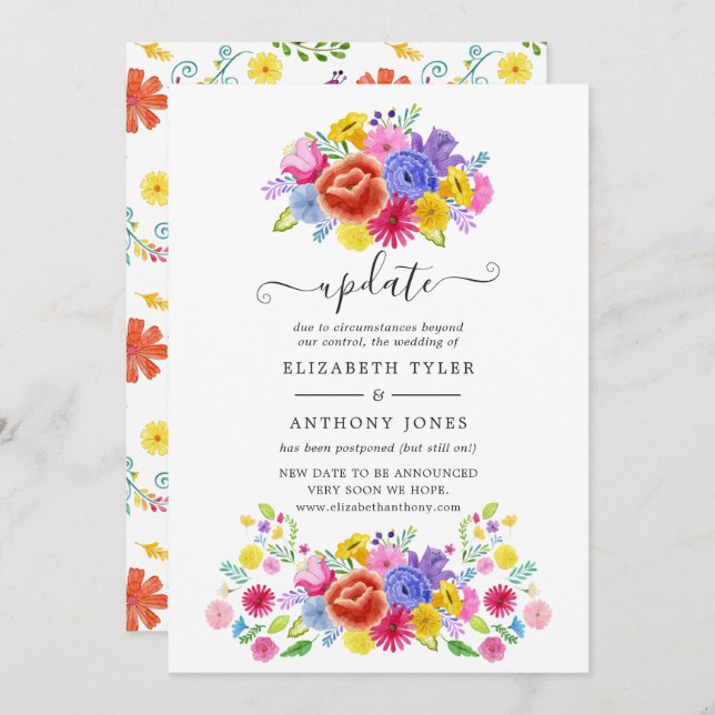 Convites Watercolor Floral Mexicano Fiesta Wedation Update (Frente/Verso)