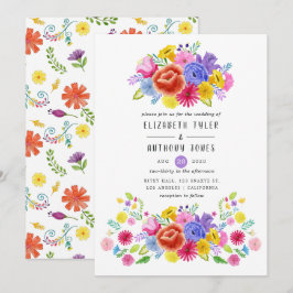 Convites Watercolor Floral Mexicano Fiesta Wedding