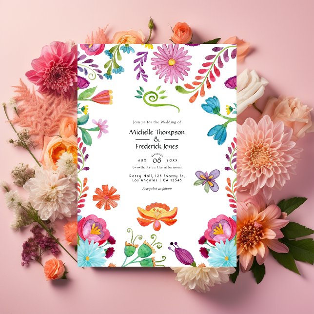 Convites Watercolor Floral Mexicano Fiesta Wedding (Criador carregado)