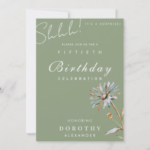 Convites Watercolor Floral Modern Elegant Surprise Birthday