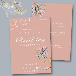Convites Watercolor Floral Modern Elegant Surprise Birthday