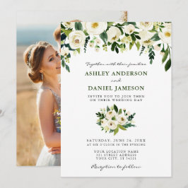 Convites Watercolor Floral Photo Wedding Green