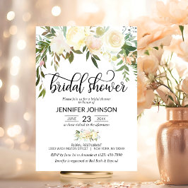Convites Watercolor Floral Pink Cream Ivory Bridal Shower