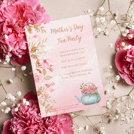 Convites Watercolor Floral Pink Dia de as mães Tea Party