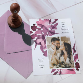 Convites Watercolor Floral Plum Photo Salvar Data