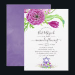 Convites Watercolor Floral Primavera Bat Mitzvah<br><div class="desc">Chamada de morcego mitzvah botânica com tipografia elegante de escrita manual. As flores apresentadas são ranúculus,  tulipas,  violetas e crocos com forte influência impressionista chinesa.</div>