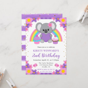 Convites Watercolor Floral Primavera Koala Birthday