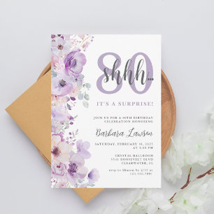Convites Watercolor Floral Purple 80 Birthday