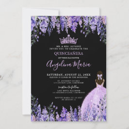Convites Watercolor Floral Purple Quinceanera Invitation