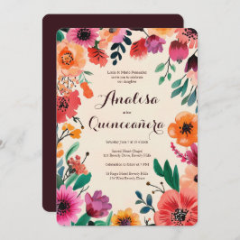 Convites Watercolor Floral Quinceañera CUSTOM