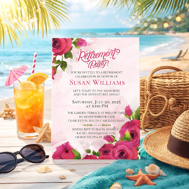 Convites Watercolor Floral Rose Retirement Celebration (Criador carregado)