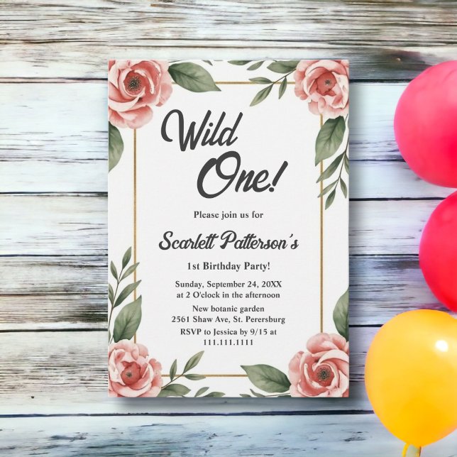 Convites Watercolor Floral Rustic Boho Wild Um Aniversário (Criador carregado)