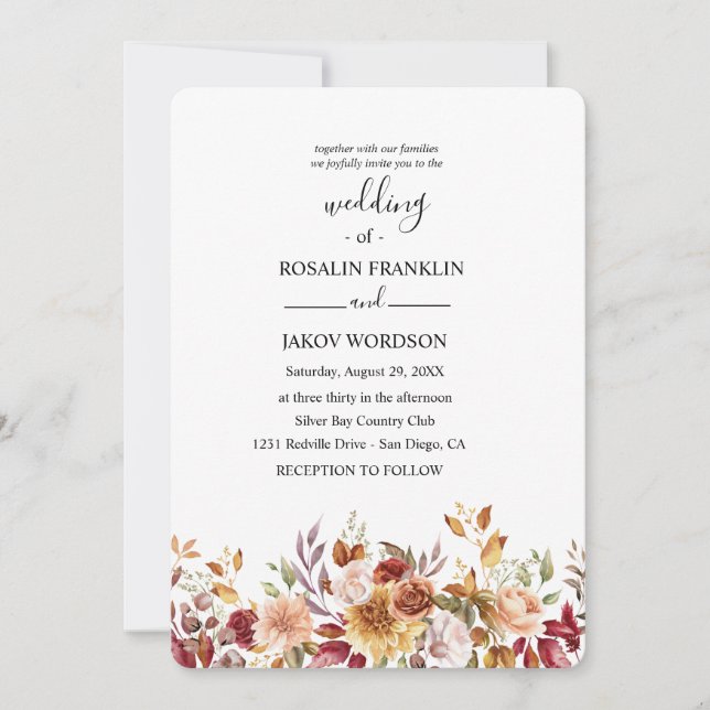 Convites watercolor floral rustic wedding (Frente)