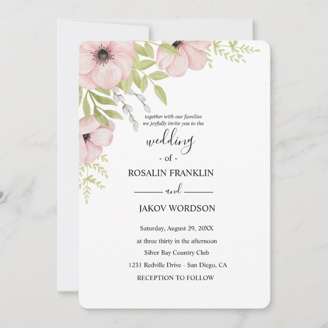 Convites watercolor floral rustic wedding  (Frente)