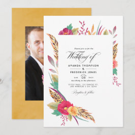 Convites Watercolor Floral Safari Foto De Casamento