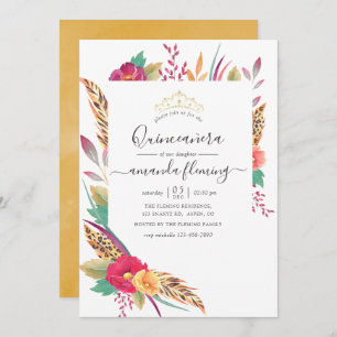 Convites Watercolor Floral Safari Quinceañera