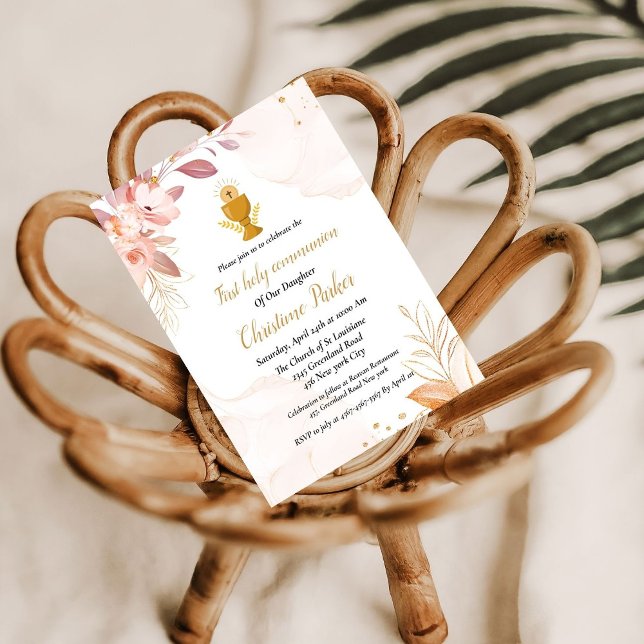 Convites Watercolor floral splash first sagrado communion (Criador carregado)