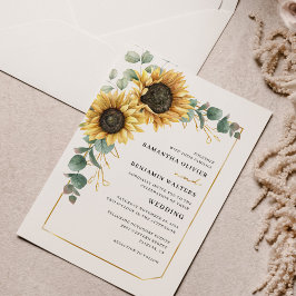 Convites Watercolor Floral Sunflower Eucalyptus Wedding