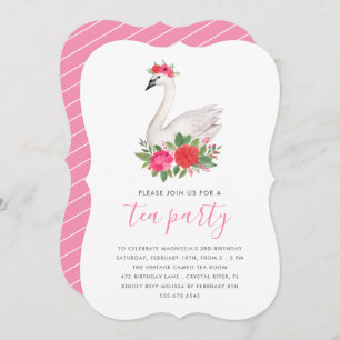 Convites Watercolor Floral Swan Princesa Birthday Tea Party