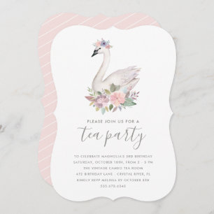 Convites Watercolor Floral Swan Princesa Birthday Tea Party