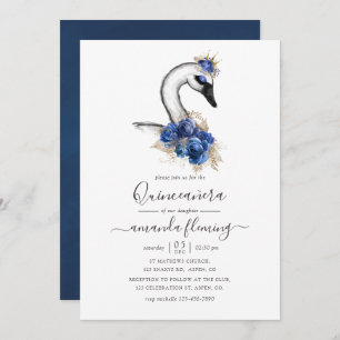 Convites Watercolor Floral Swan Quinceañera