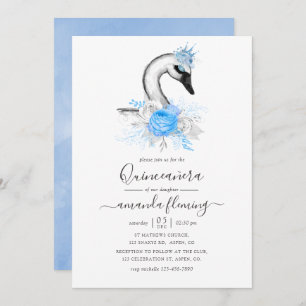 Convites Watercolor Floral Swan Quinceañera