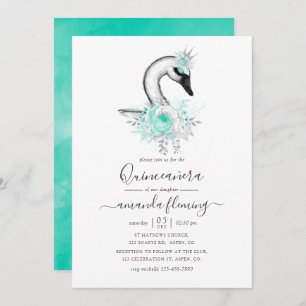 Convites Watercolor Floral Swan Quinceañera