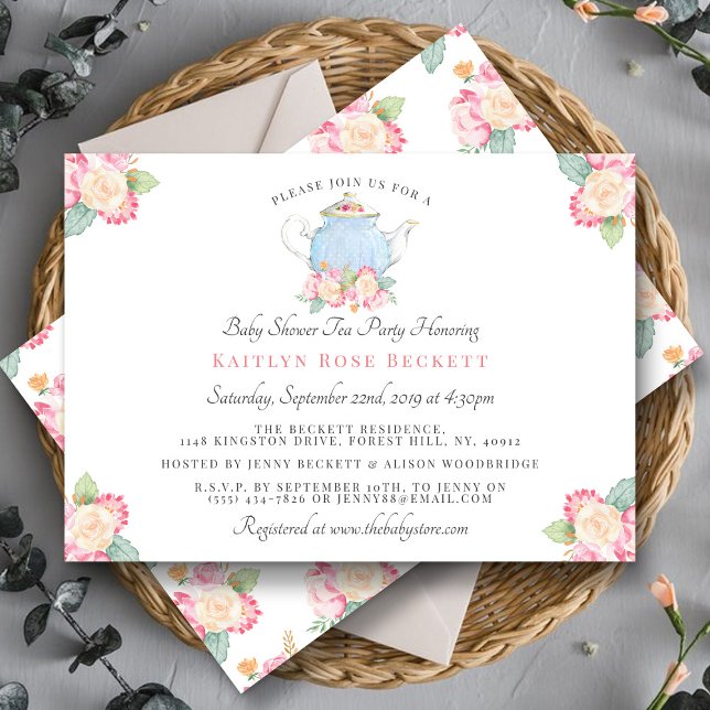 Convites Watercolor Floral Tea Party | CHÁ DE FRALDAS (Criador carregado)