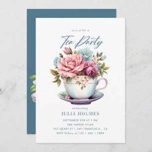 Convites Watercolor Floral Teacup Tea Party