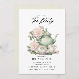 Convites Watercolor Floral Teacup Tea Party