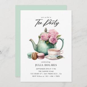 Convites Watercolor Floral Teacup Tea Party