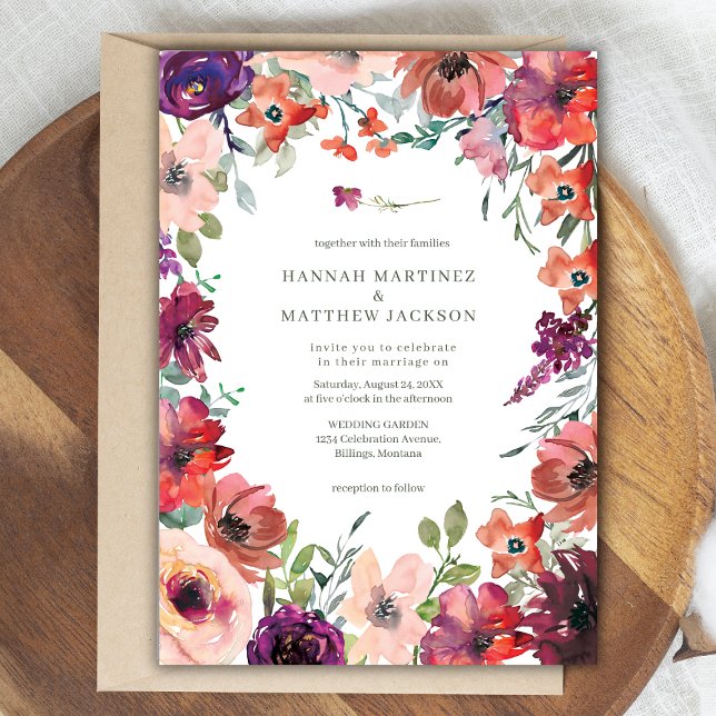 Convites Watercolor Floral Terracotta Boho Wedding (Criador carregado)